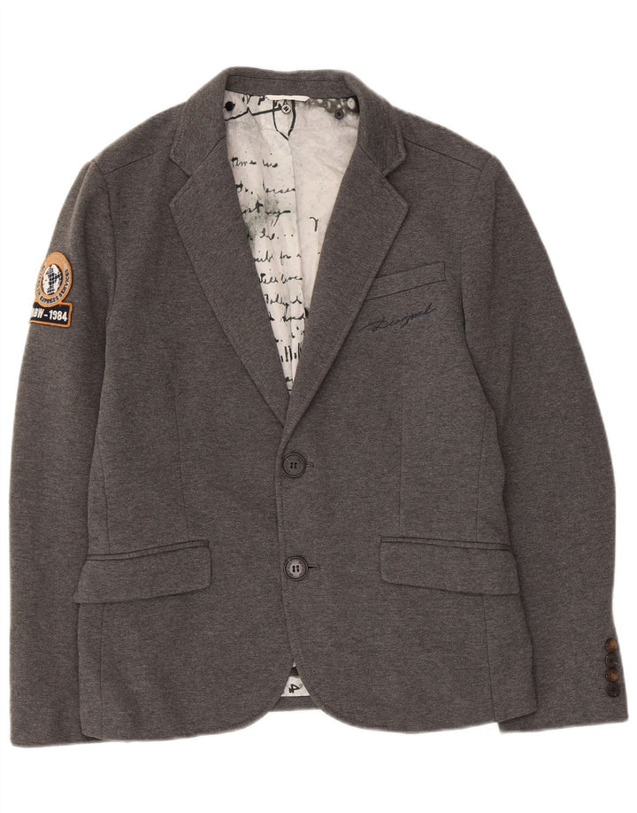 Desigual Veste Blazer Graphique 2 Boutons Homme IT 48 Gris Moyen Polyester
