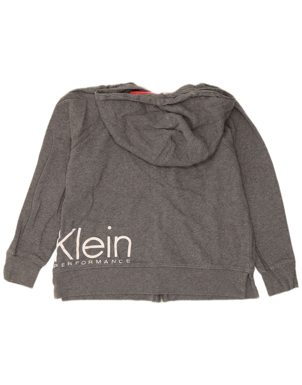 Calvin Klein Pull à capuche zippé graphique pour femme UK 16 Grand coton gris