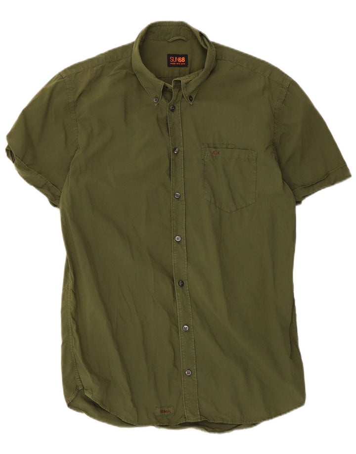 Sun68 Chemise à manches courtes pour homme en coton kaki moyen