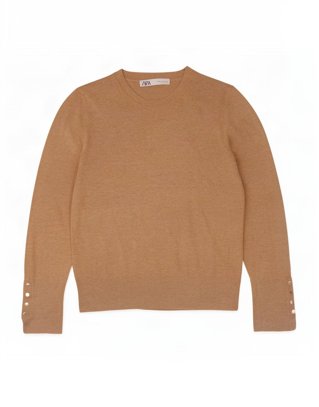 Zara Pull à col rond pour femme UK 12 Beige moyen
