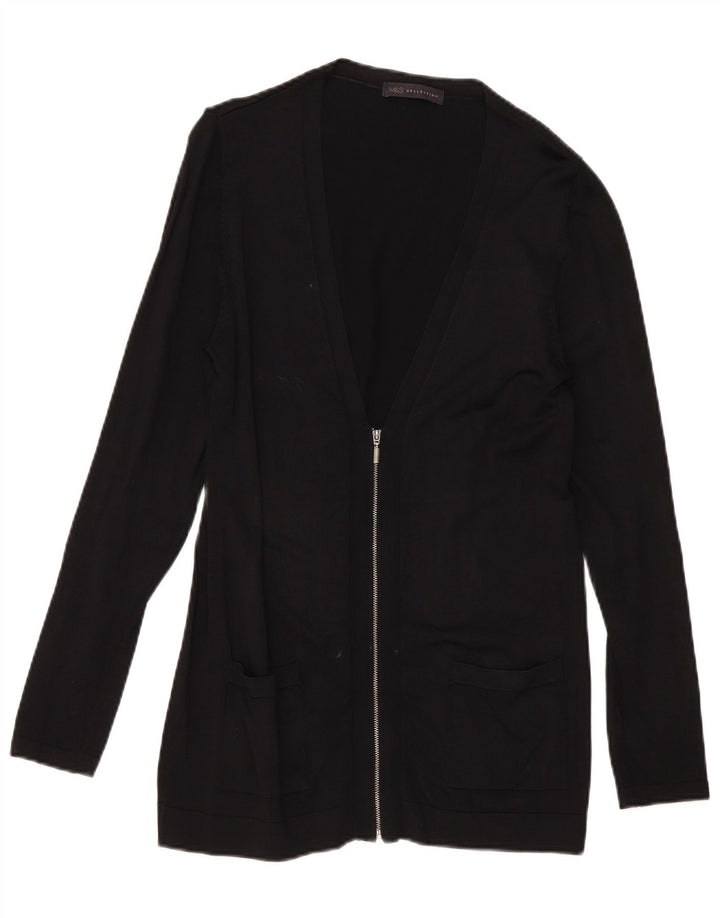 Marks & Spencer Pull cardigan entièrement zippé pour femme UK 12 Viscose noir moyen