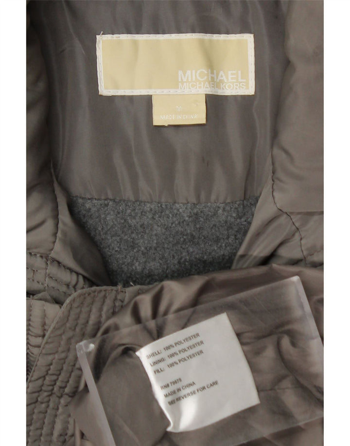 MICHAEL KORS Veste matelassée militaire à capuche pour femme UK 14 Gris moyen