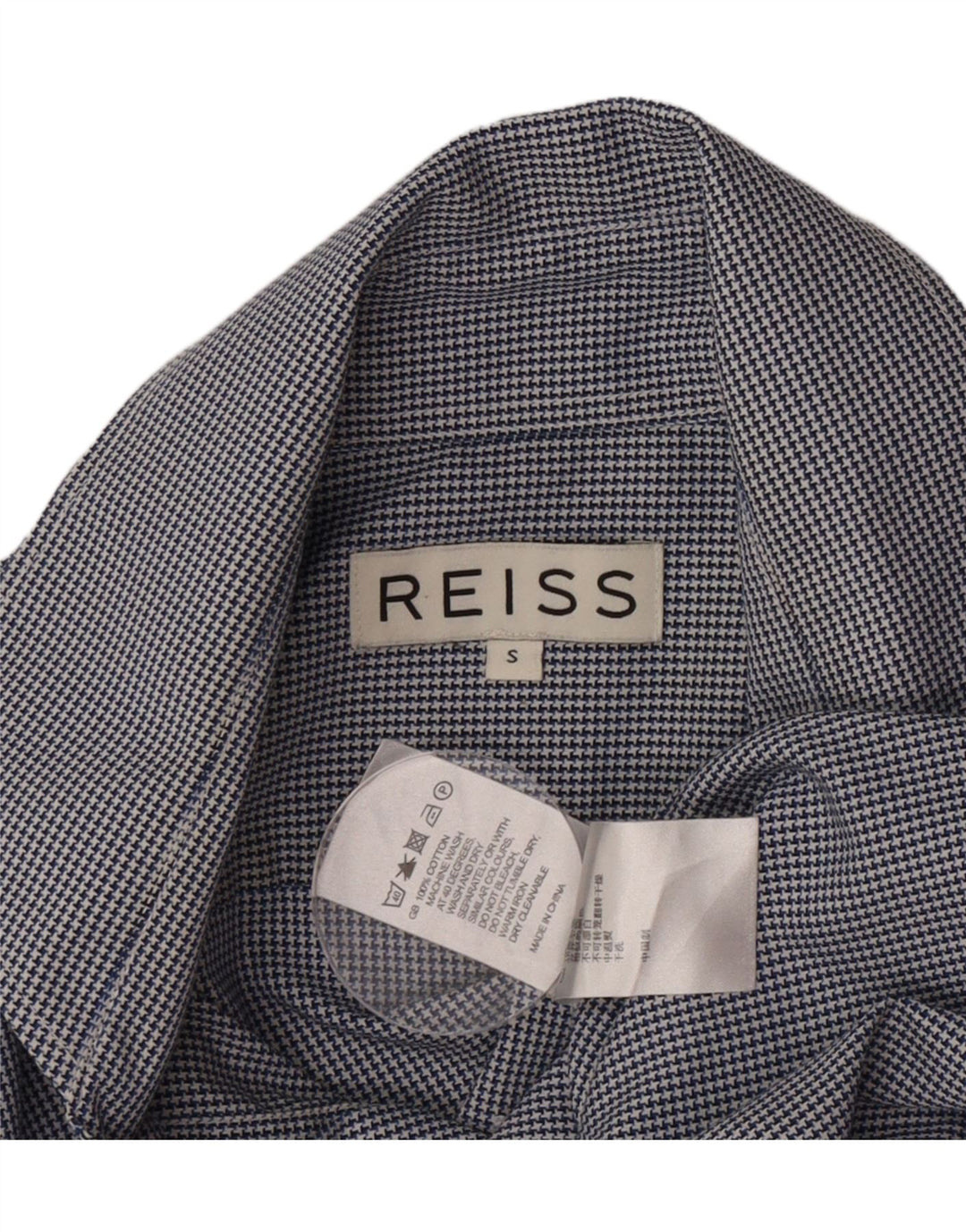 Reiss Chemise Homme Petit Bleu Pied-de-Poule Coton