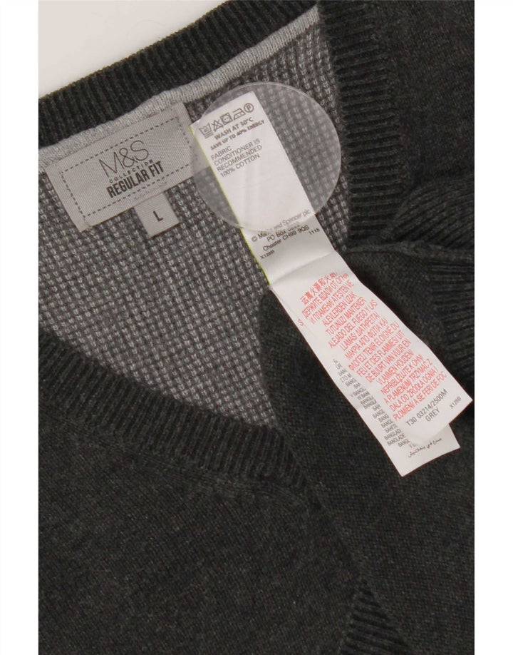 Marks & Spencer Pull coupe classique à col en V pour homme, grand, gris, coton