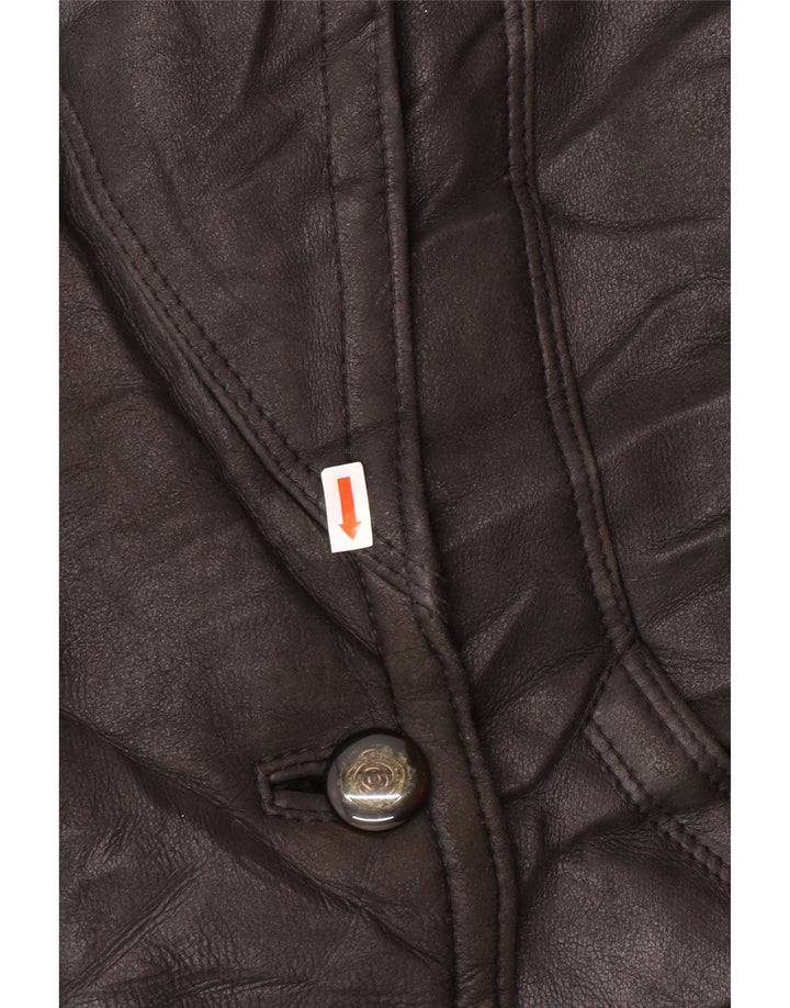 VINTAGE Veste double boutonnage femme EU 42 Grand Shearling Noir