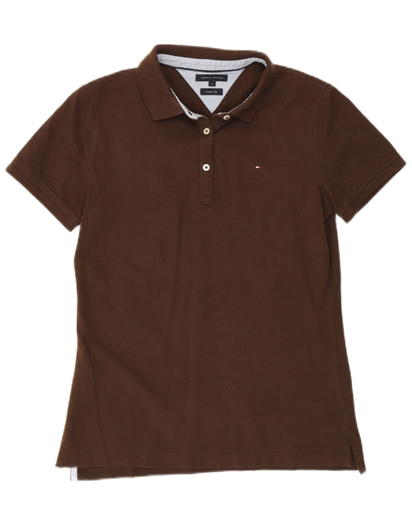 TOMMY HILFIGER Polo coupe classique pour femme UK 12 coton marron moyen