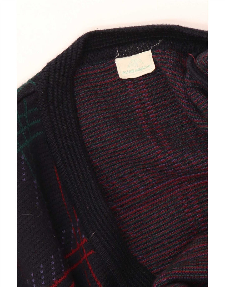 vintage Mens Cardigan Pull Grand Bleu Marine Check