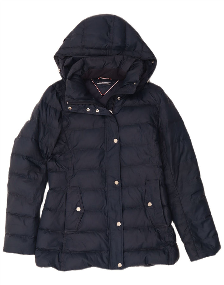 Tommy Hilfiger Veste matelassée à capuche pour femme UK 10 Small Bleu marine Polyester