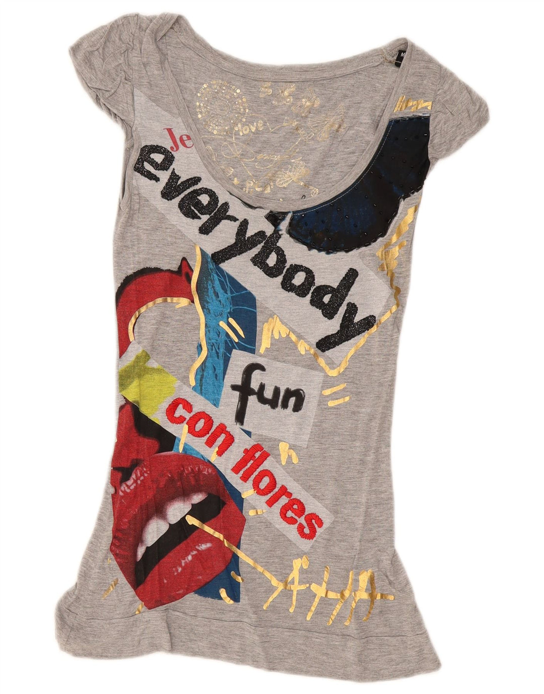 Desigual Tunique Graphique Femme UK 12 Gris Moyen Viscose