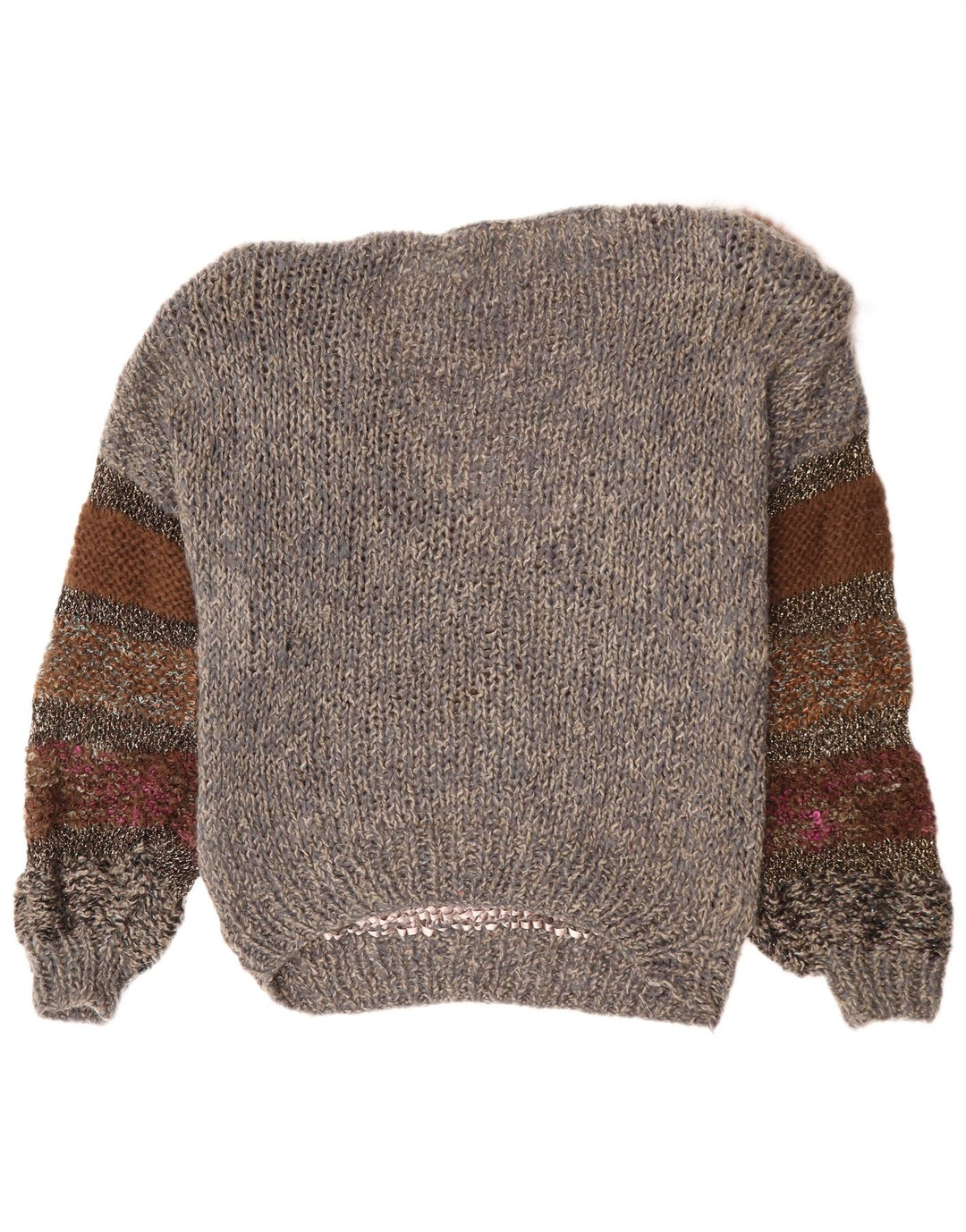 VINTAGE Pull col bateau femme EU 40/42 Gris moyen Colourblock