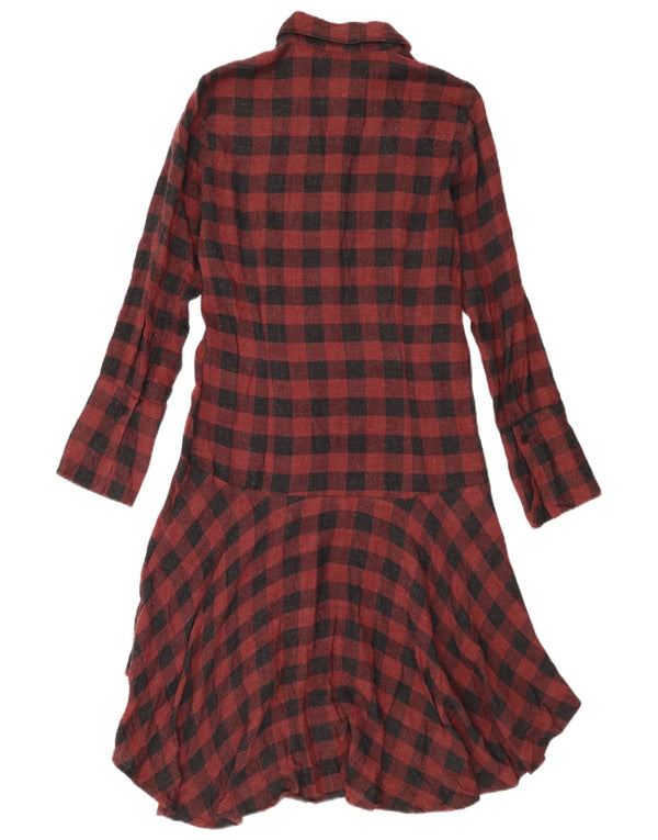 Zara Robe chemise pour femme UK 10 Petit coton vichy bordeaux