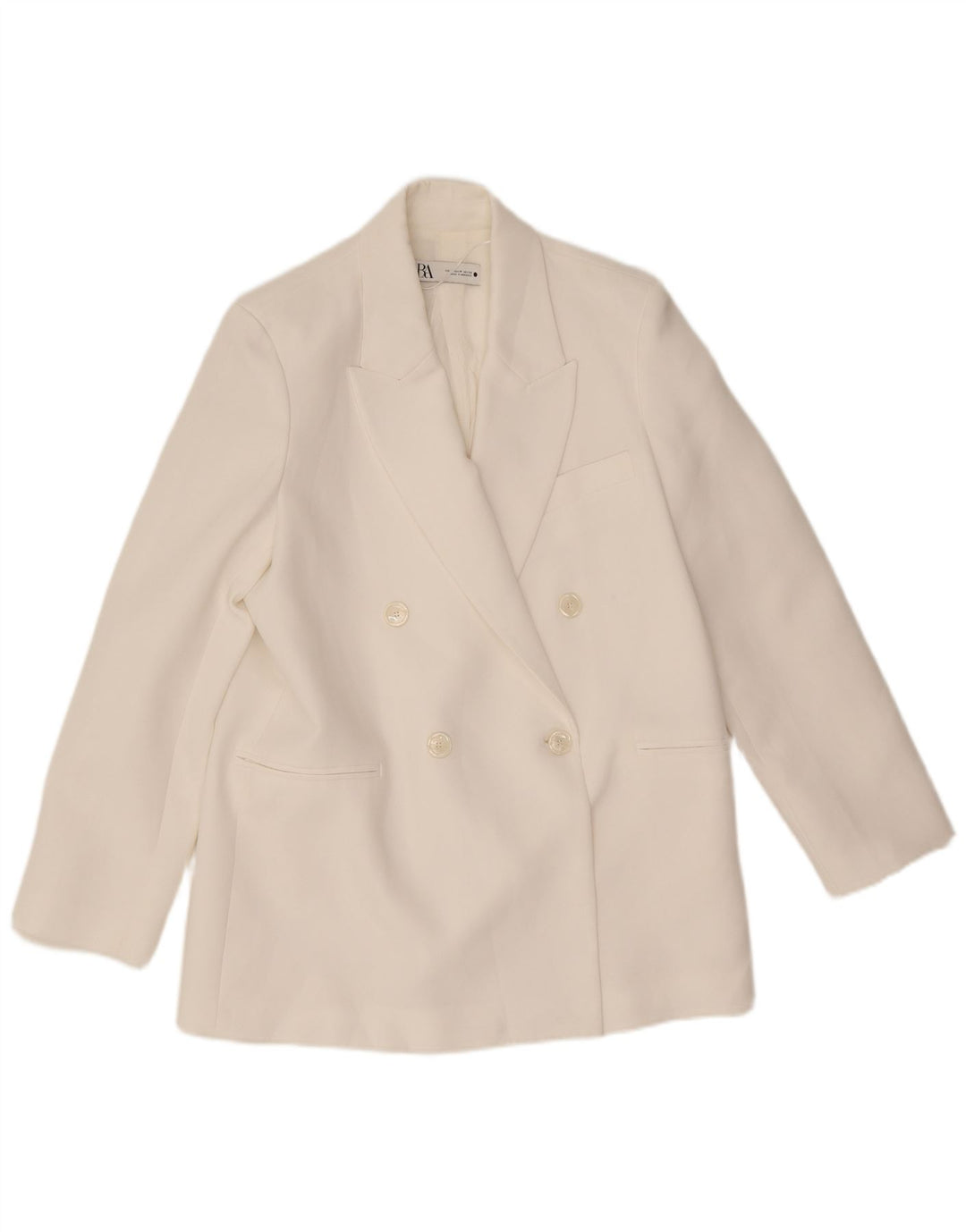 Zara Veste blazer à double boutonnage pour femme UK 14 Polyester blanc moyen