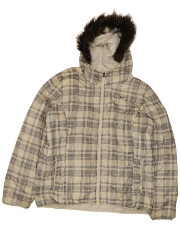 Nike Veste matelassée réversible à capuche pour homme UK 44 2XL Blanc à carreaux Polyester