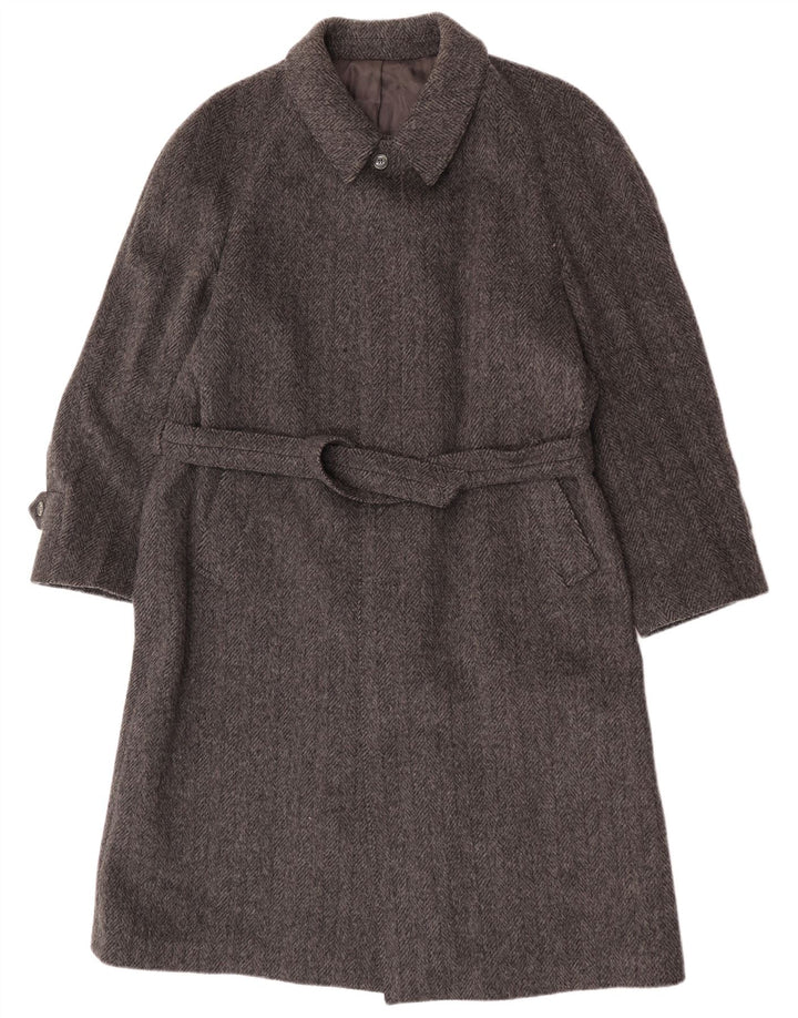 vintage Mens Overcoat EU 54 2XL Gris Chevrons