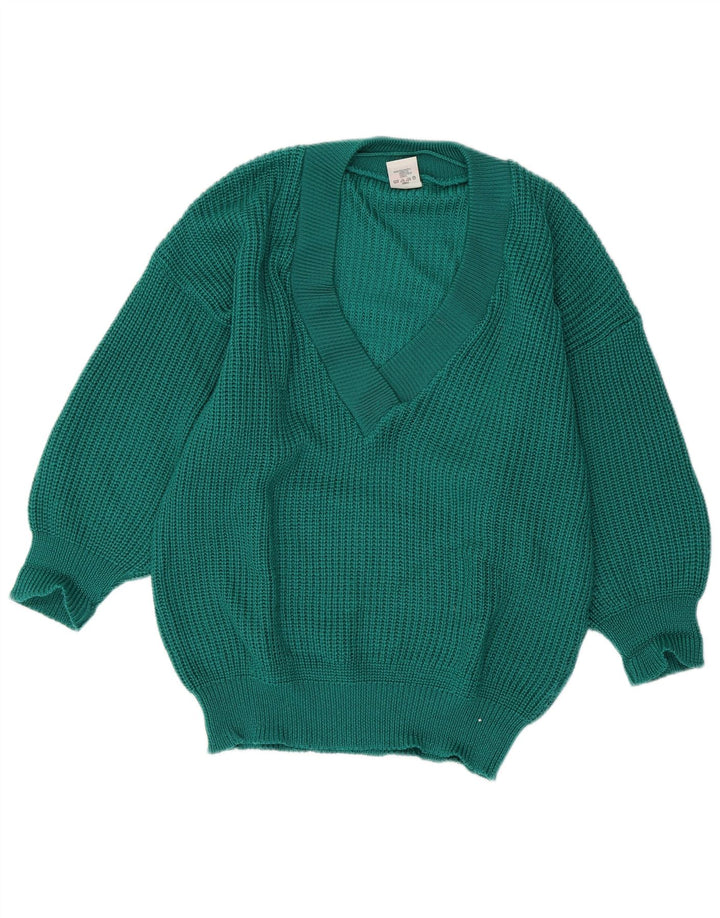 ECCO Pull surdimensionné à col en V pour femme EU 40/42 Acrylique vert moyen