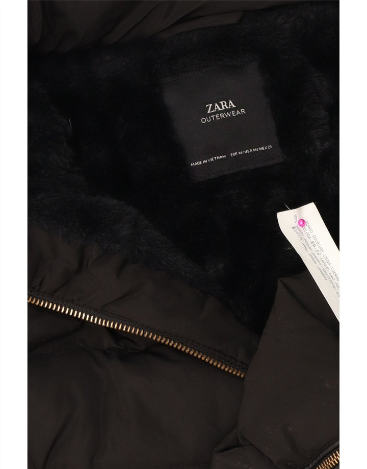 Zara Manteau rembourré à capuche pour femme UK 14 Polyester noir moyen