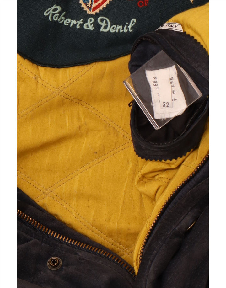 vintage Homme Daim Coupe-Vent Manteau IT 52 XL Cuir Bleu Marine