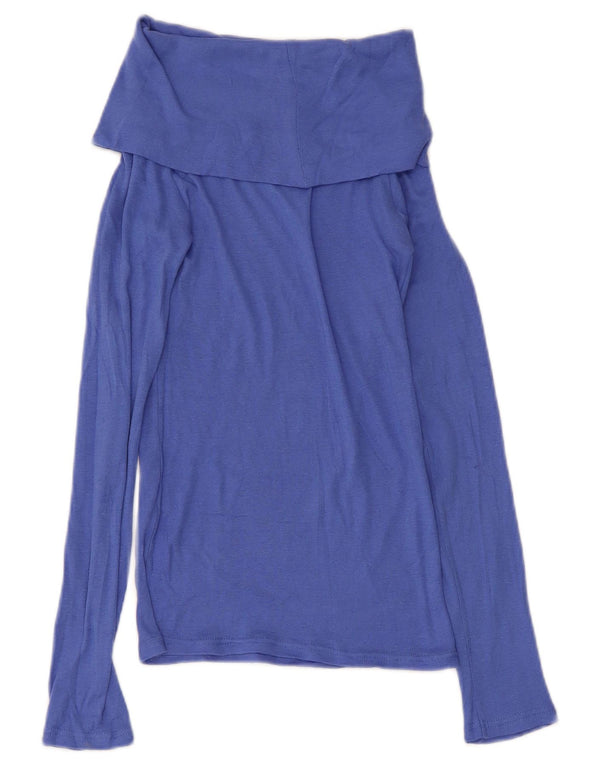 Zara Femme Haut Col Roulé Manches Longues UK 8 Petit Bleu