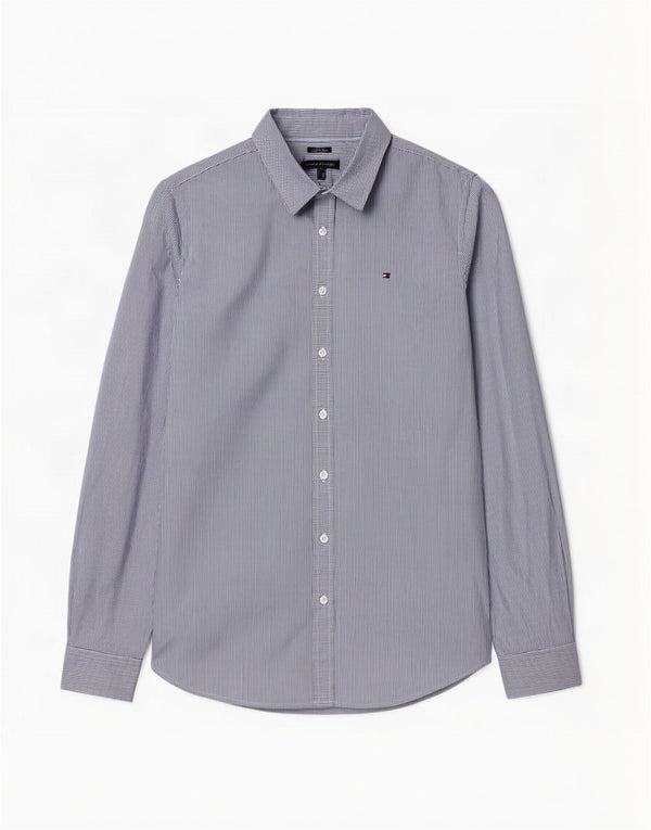 Tommy Hilfiger Chemise coupe classique pour femme UK 12 en coton à fines rayures bleu moyen