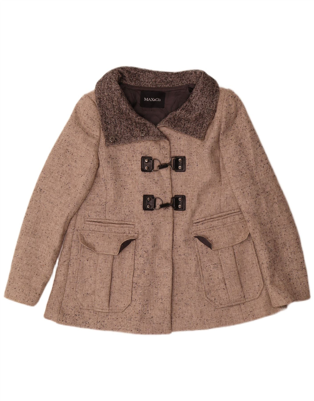Max & Co. Pardessus court surdimensionné pour femme UK 6 XS Laine mouchetée beige