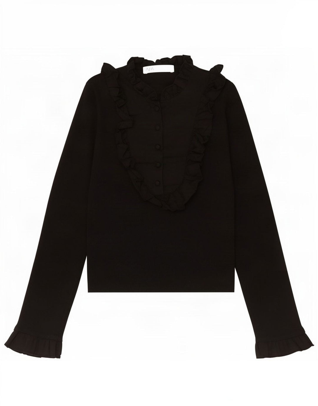 Zara Chemise pull à volants sur le devant pour femme UK 8 Petit nylon noir