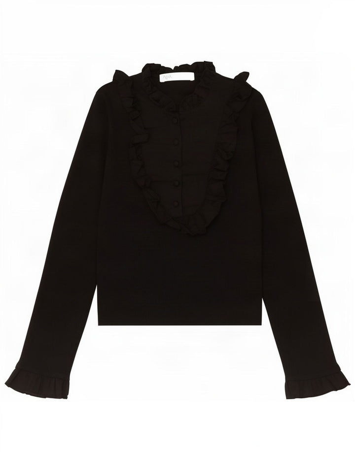 Zara Chemise pull à volants sur le devant pour femme UK 8 Petit nylon noir
