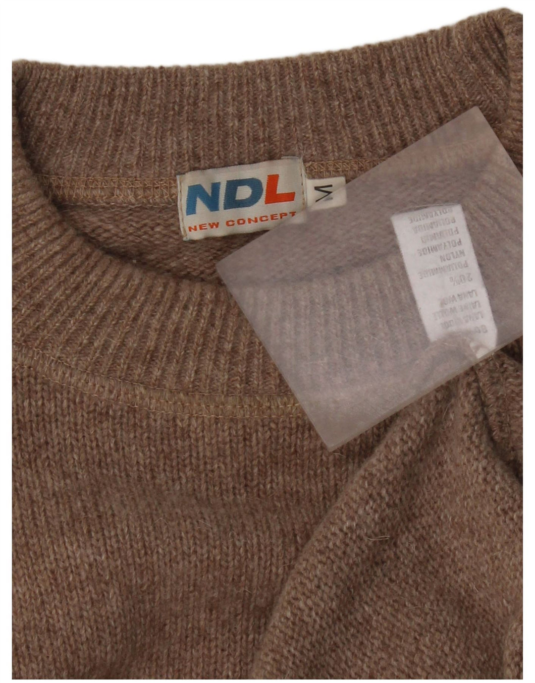 vintage Mens Crew Neck Jumper Pull Laine Beige Moyen