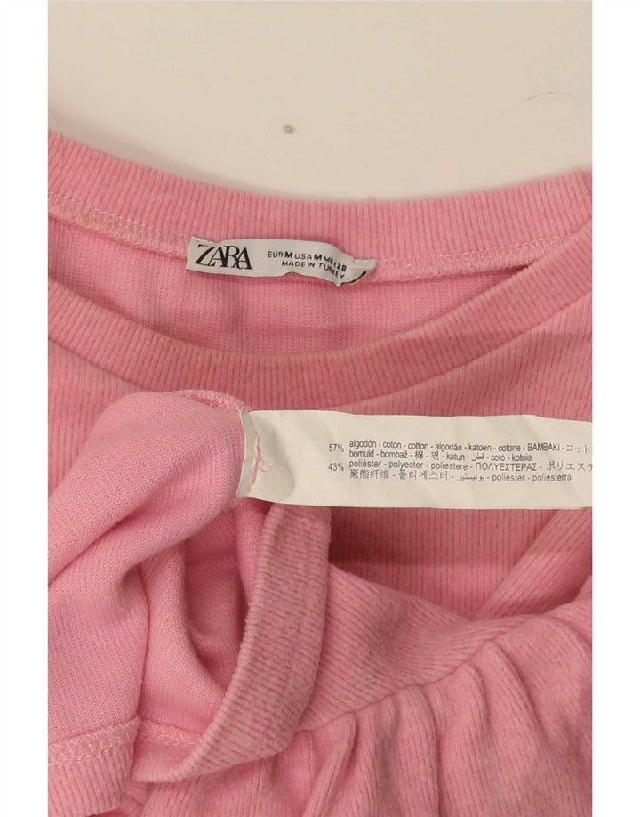 Zara Womens Crop Blouse Top UK 12 Coton Rose Moyen