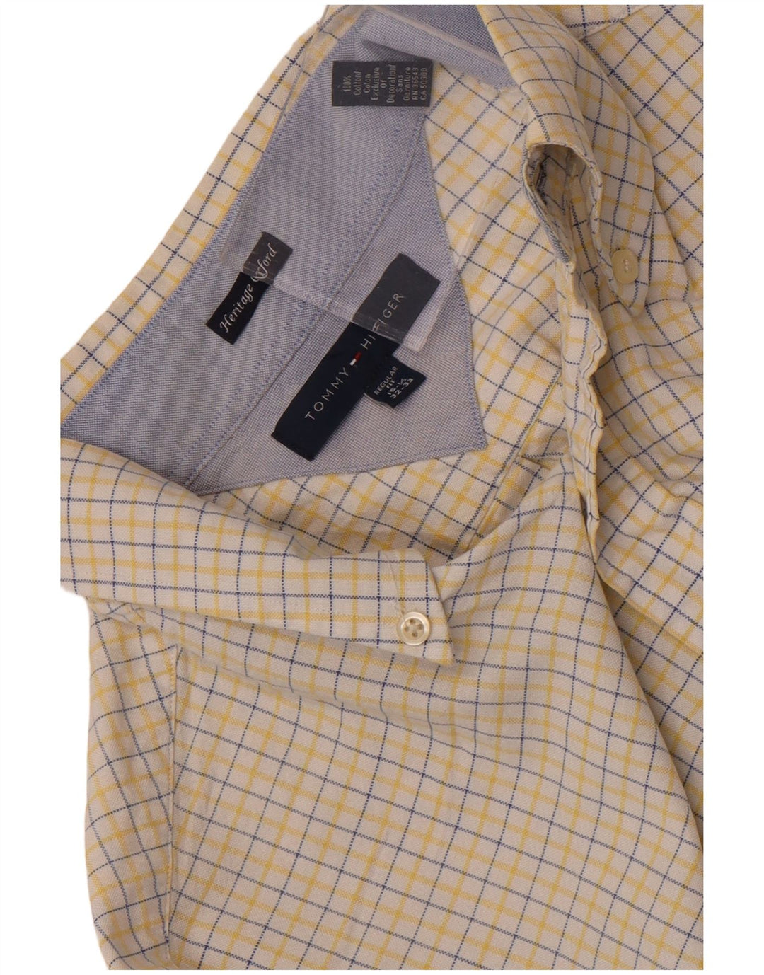 Tommy Hilfiger Chemise coupe régulière pour homme Taille 15 1/2 Carreaux jaune moyen