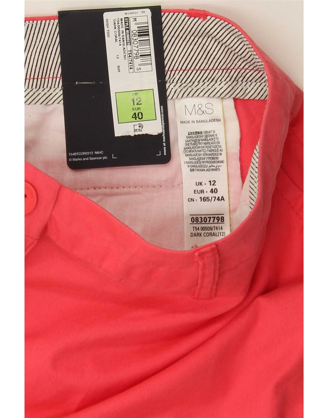 Marks & Spencer Short Chino Femme UK 12 Medium W32 Coton Rose
