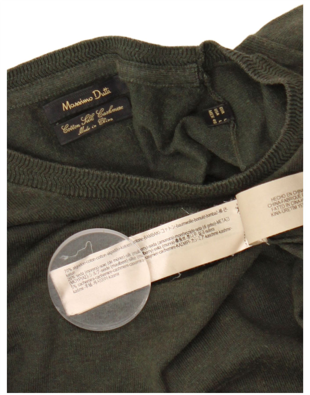 MASSIMO DUTTI Pull col rond homme grand coton kaki