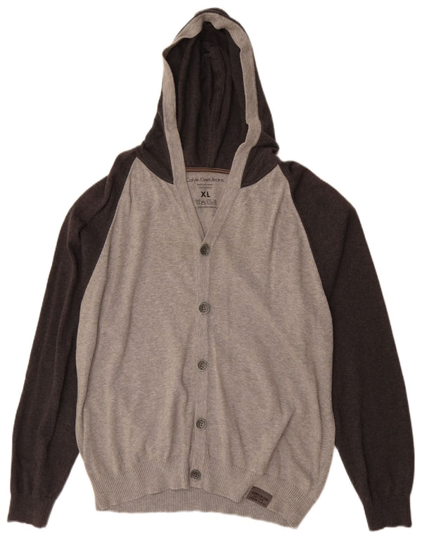 CALVIN KLEIN JEANS Cardigan à capuche pour homme XL Gris Colorblock Coton