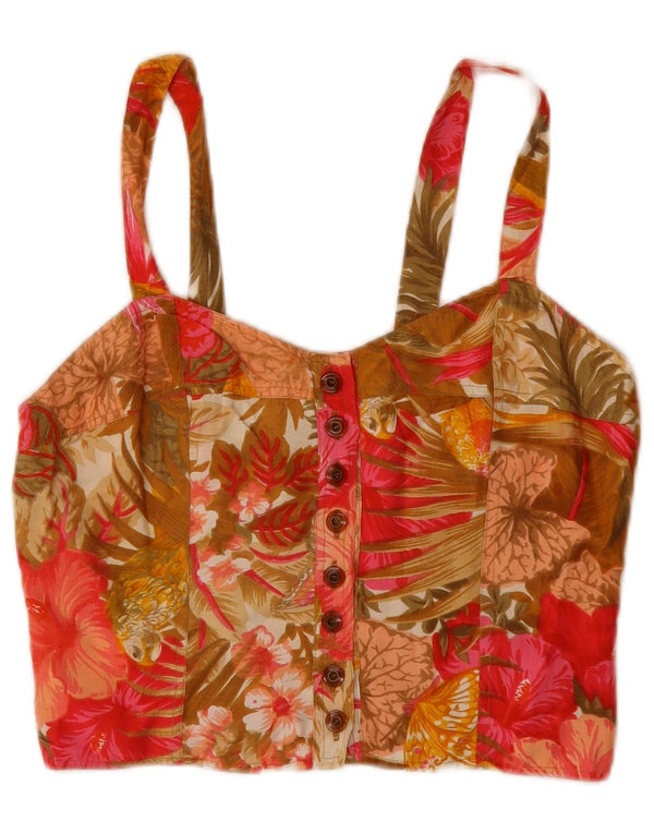 vintage Womens Crop Corset Top UK 10 Petite Viscose Florale Rouge