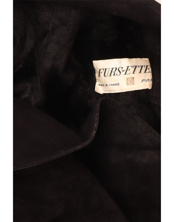 vintage Womens Shearling Coat UK 10 Petit cuir noir