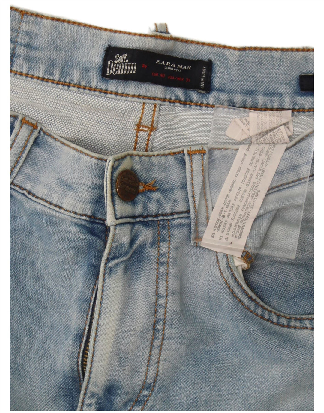 Zara Jean Slim Homme EU 40 Moyen W34 L34 Bleu Coton