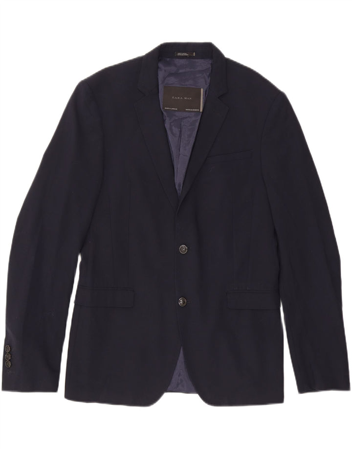 Zara Veste blazer à 2 boutons pour homme EU 50 Bleu marine moyen Polyester