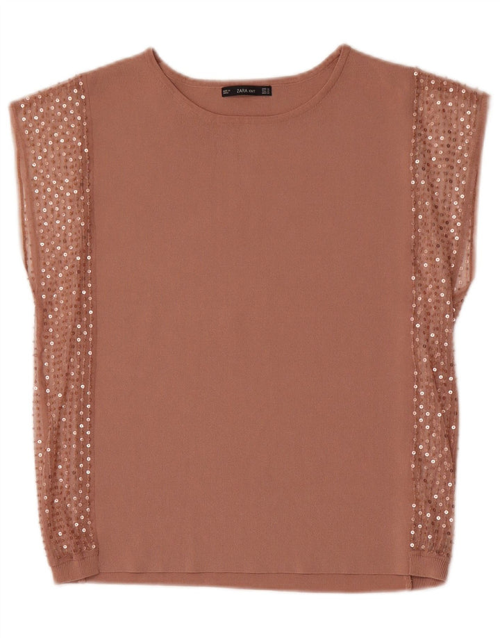 Zara Femme Chemisier Top UK 14 Beige Moyen