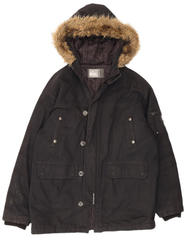 Quiksilver Parka à capuche pour homme UK 40 Large Noir Coton