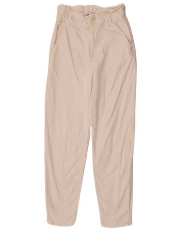 Zara Femme Jean Fuselé Taille Haute XS W24 L28 Coton Blanc Cassé