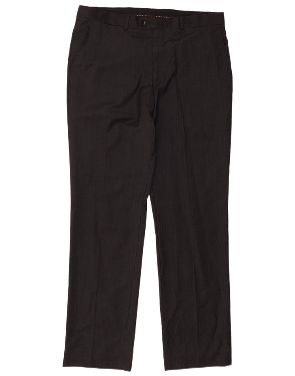 Zara Pantalon de costume droit pour homme EU 46 XL W36 L32 Laine à fines rayures noires