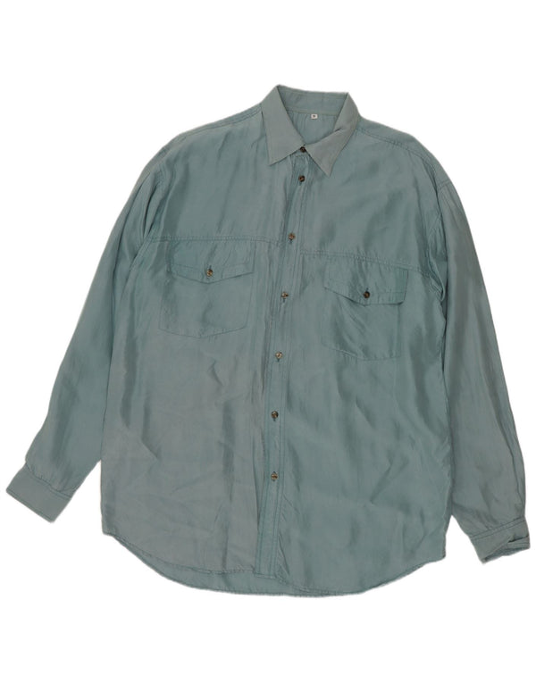 Chemise Homme Vintage Soie Bleu Moyen