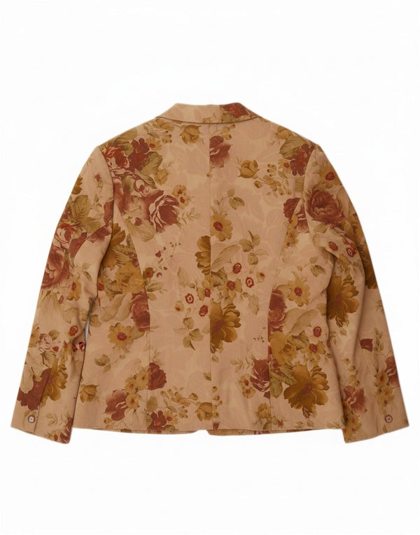 ELLE Veste blazer à 2 boutons pour femme UK 20 2XL Beige Floral Coton