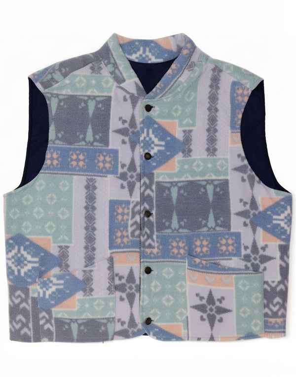 Vintage Gilet polaire réversible pour homme UK 40 Grand Bleu Géométrique Polyester