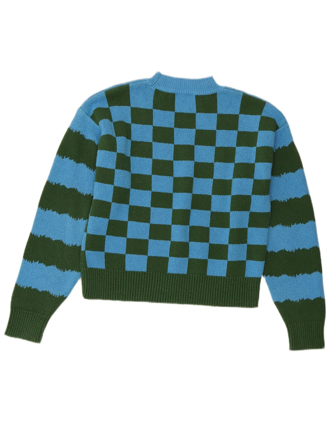 ZARA Pull court à col rond pour femme UK 10 Petit Bleu Colorblock