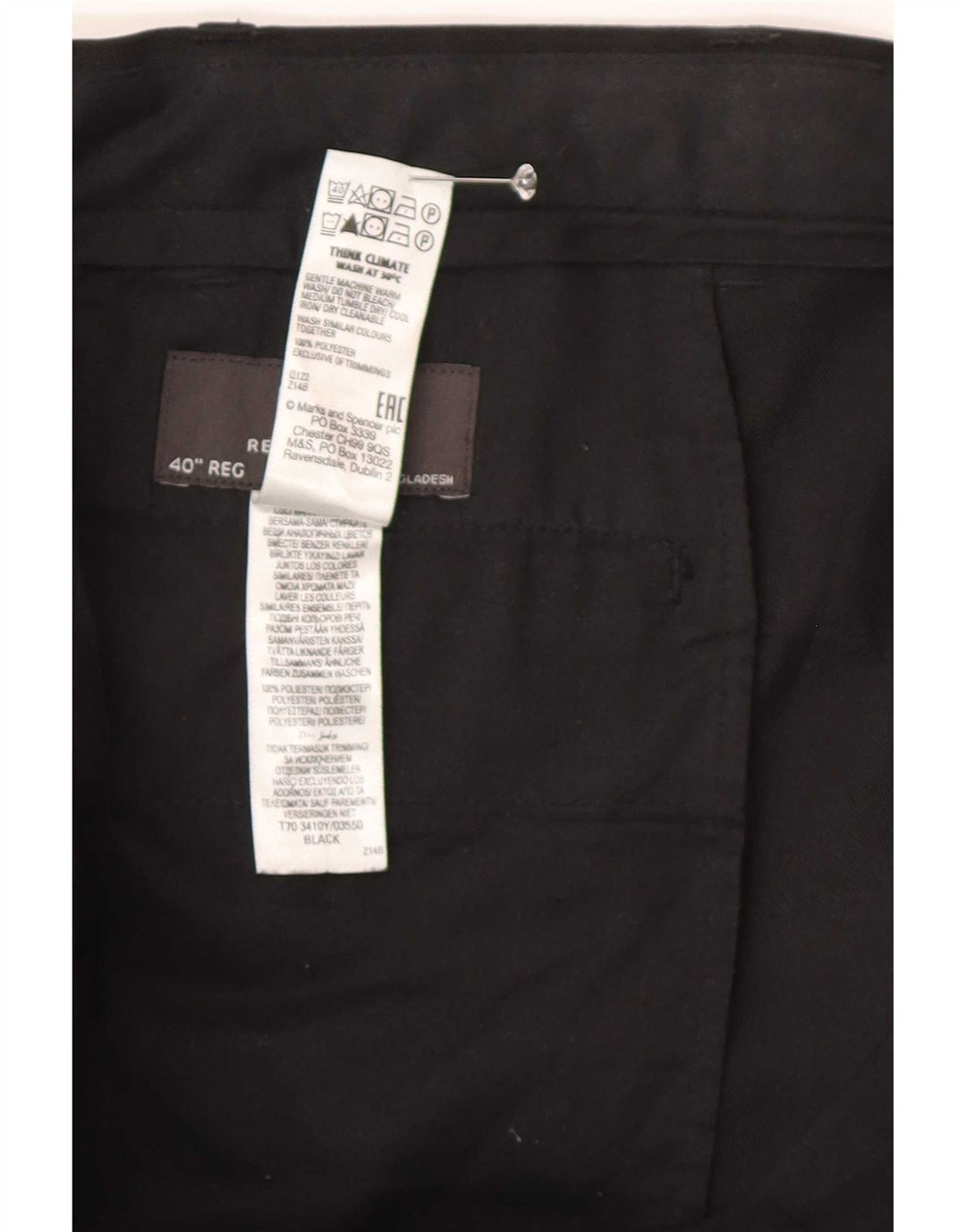 Marks & Spencer Pantalon de costume droit coupe droite pour homme W40 L30 Noir