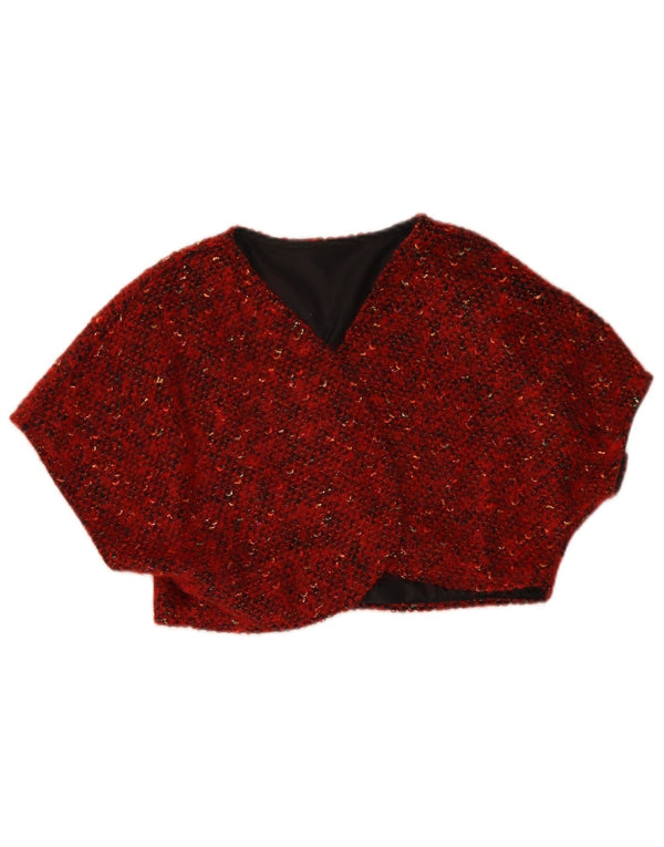Vintage Womens Sleeveless Open Bolero Jacket UK 14 Medium Burgundy Flecked