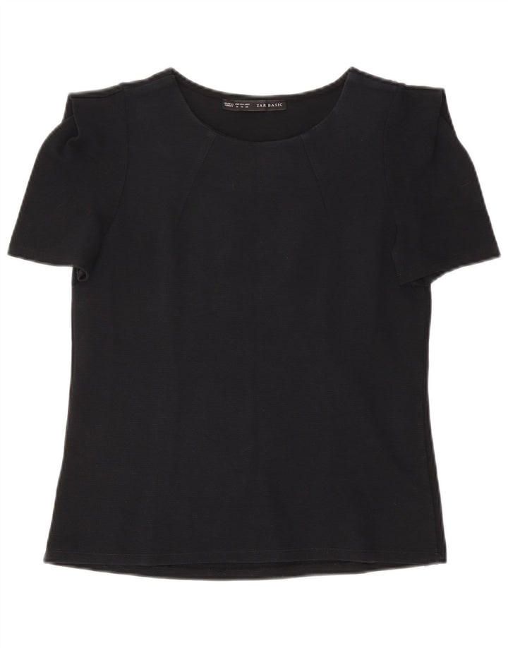 ZARA Femme Chemisier Top UK 12 Bleu Marine Moyen