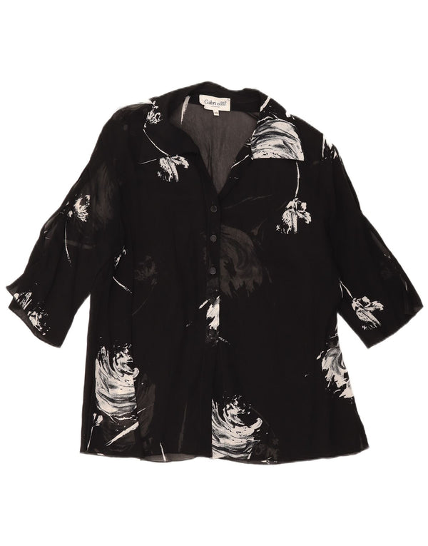 vintage Femmes Motif Abstrait 1/2 Manches Chemise Blouse IT 48 XL Noir