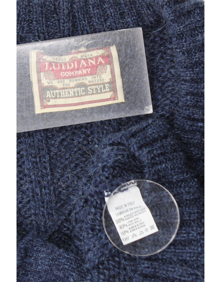 vintage Mens Cardigan Pull Moyen Marine Bleu Acrylique