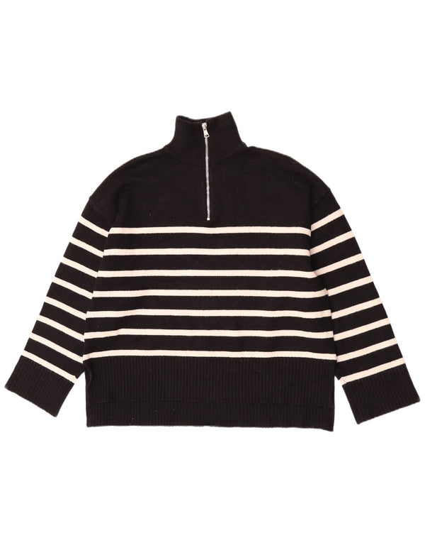 Zara Pull surdimensionné à col zippé pour femme UK 10 Petit rayé noir